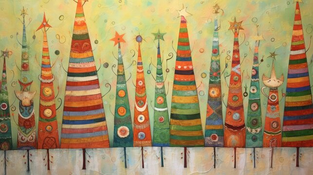 Christmas tree illustration, card for the holidays season in december
