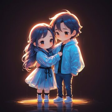 Sweet Couple Hug Cute Chibi Avatar Comic DP