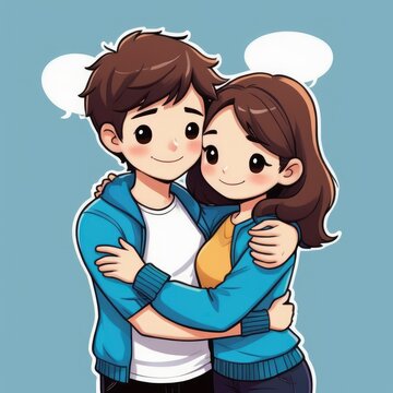 Sweet Couple Hug Cute Chibi Avatar Comic DP