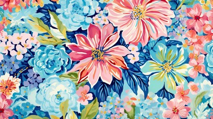  a colorful floral background with blue, pink, and yellow flowers.  generative ai