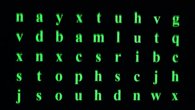 GREEN random Lowercase letters on black background of computer screen