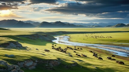 natural daurian steppe steppe illustration wilderness herd, antelope plateau, tibetan gazelle natural daurian steppe steppe