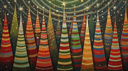 christmas trees colorful painting, holidays celebration