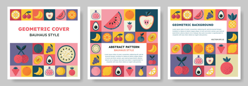 Set of abstract geometric Bauhaus pattern backgrounds.