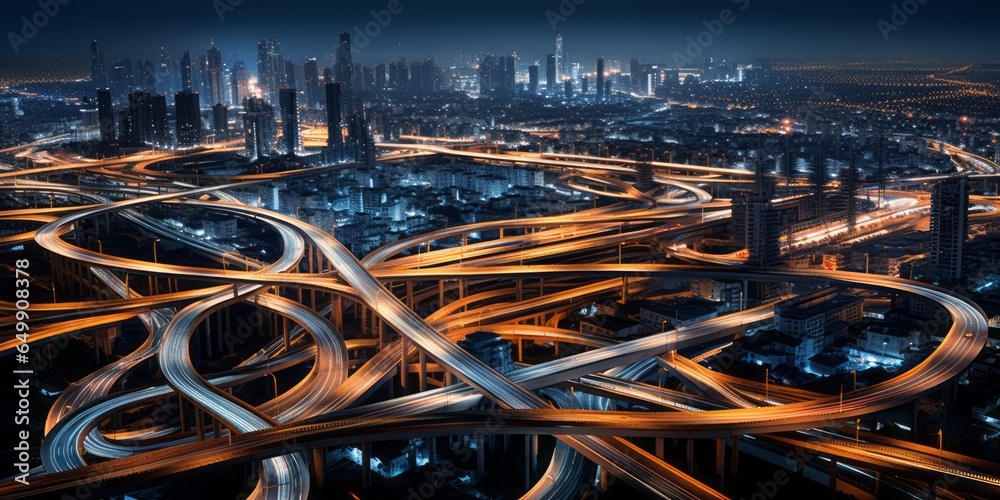 Fototapete a circular highway enveloping a cityscape, illuminating the path to decision-making and discovering 