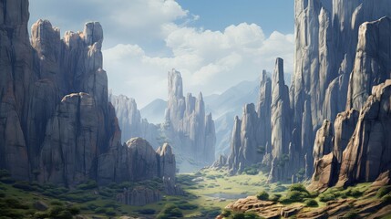 scenic granite giants massive illustration hiking ancient, cliff mountain, prehistoric beautiful...