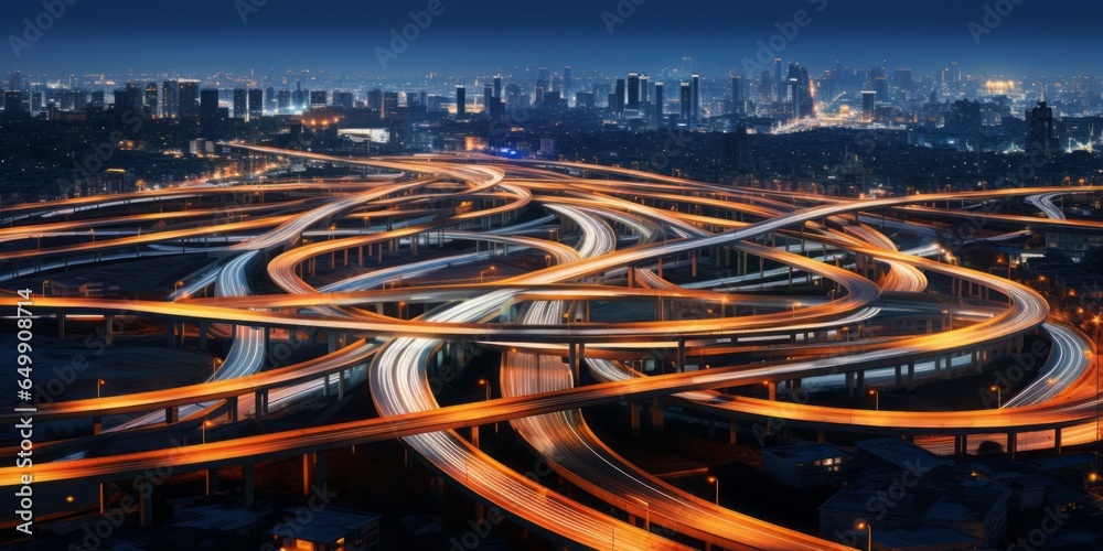 Fototapete a circular highway enveloping a cityscape, illuminating the path to decision-making and discovering 