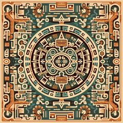 Intricate Mayan geometric design, rich in history, fabric pattern.
