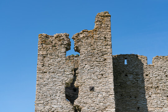 Toolse fortress which used to belong to teutonic order and crusaders of holy roman empire. Old fort in ruins - lots of cracks and cables holding it up. Medieval castle in Estonia