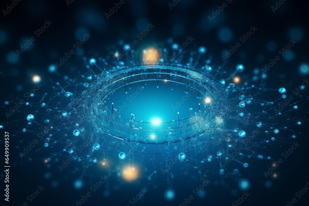 Poster Abstract Background: Interconnecting Shapes and Lines within a Serene Blue Circular Canvas, Offering a Visual Symphony of Geometric Harmony and Creative Artistry