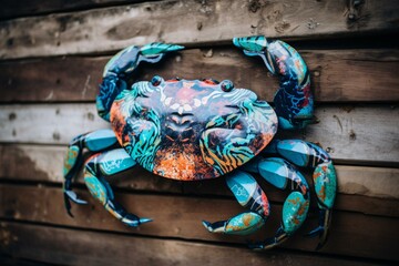 Hand-painted artwork showcasing a crab. Generative AI