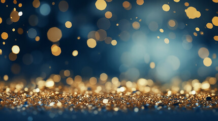 Fototapeta na wymiar Blue and gold Abstract background and bokeh on New Year's Eve.ai generative