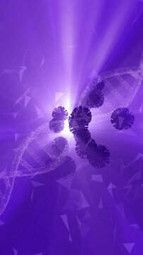 Corona viruses and dna chain vertical science animation background.
