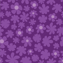 Purple floral seamless vector pattern. Floral vector pattern with daisies, wildflowers. Purple monochromatic flowers