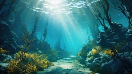 nature underwater kelp forests illustration california water, forest fish, ecosystem wildlife nature underwater kelp forests - obrazy, fototapety, plakaty