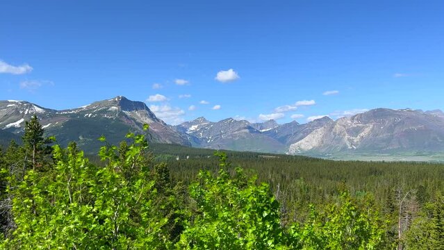 A Pan of the mountains in Waterton Lakes National Park in Alberta Canada