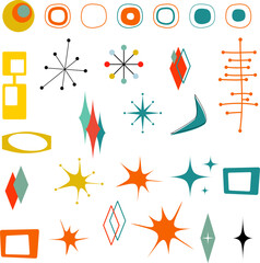 Mid Century Modern Vector Bundle Clip Art Retro MCM Atomic Starburst Digital File MidCentury Shapes Vector Set Atomic Age Space Age Y2K Retro Stars 50 60s Vintage Scrapbooking