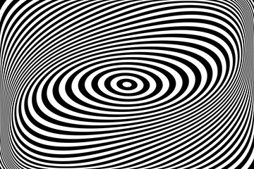Naklejka premium Twisting Whirl Motion and 3D Illusion in Abstract Op Art Striped Lines Pattern.