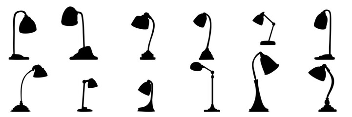 Set of silhouette desk lamp. Hand drawn silhouette of table lamps. Vector illustration.