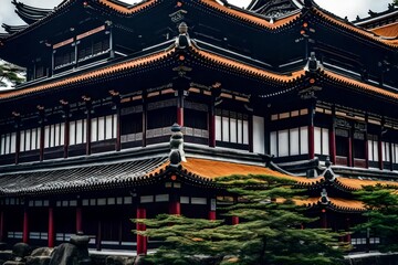 Fototapeta na wymiar Ancient Japanese buildings, classic, detail - AI Generative