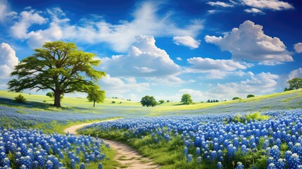 spring texas bluebonnets bluebonnet illustration beautiful nature, plant field, flowers floral spring texas bluebonnets bluebonnet - obrazy, fototapety, plakaty