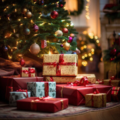 Fototapeta na wymiar Christmas presents under the tree.