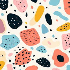 Abstract flat organic shapes seamless pattern. Trendy colorful freehand shape background design. Scribble decoration wallpaper, artistic terrazzo style stones or childish blobs.