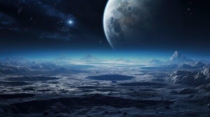 Naklejka na ściany i meble space lunar earthrise landscape illustration blue cosmos, planet extraterrestrial, 3d globe space lunar earthrise landscape
