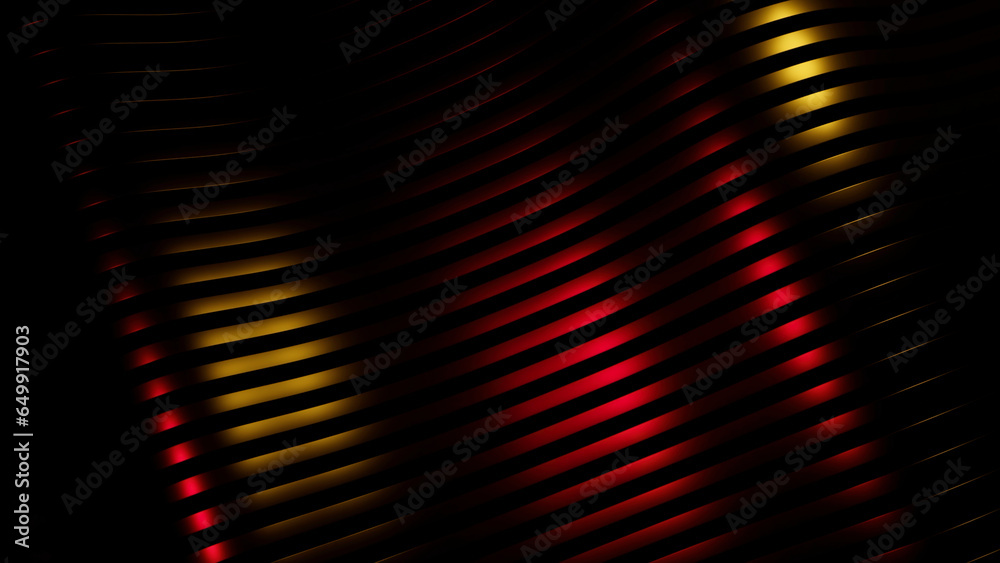 Poster abstract wavy rows of lines on a dark background. design. endless motion of same size curving stripe