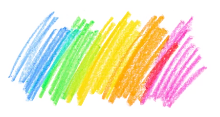 Gardinen Farbenfroh Photo grunge hand drawn colorful scribble wax pastel, rainbow crayon isolated on white, clipping path  © dule964