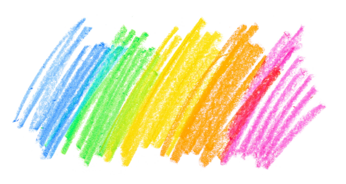 Photo grunge hand drawn colorful scribble wax pastel, rainbow crayon isolated on white, clipping path