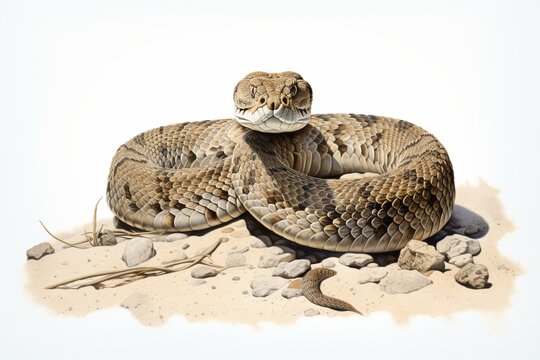 Realistic image of an Aruba rattlesnake on a white background. Generative AI