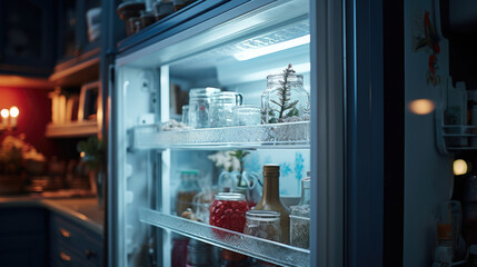 Stainless steel modern refrigerator on kitchen