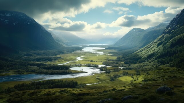 glen scottish highland glens illustration mountain valley, sky water, britain scenery glen scottish highland glens