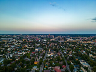 Zverynas district and Vingis Park. Vilnius, Lithuania. Development of the old town at Sunset