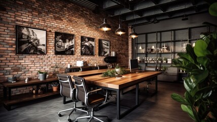 Inspiring office interior design Industrial style Corporate Office featuring Exposed brick wall architecture. Generative AI AIG 31.