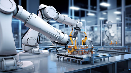 Smart factory, AI-driven automation. Machine learning, Robotics,, Production optimization Generative AI - obrazy, fototapety, plakaty