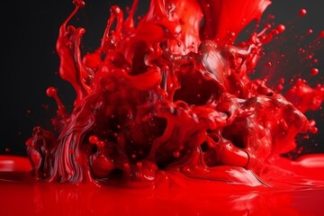Artistic red paint splatter on abstract background. Fluid, dynamic composition. Generative AI