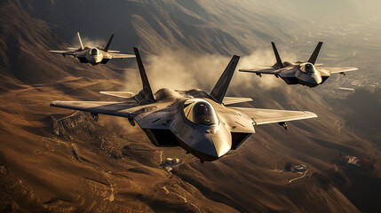 A Lockheed Martin F-35 Fighter Jet Sqadron in Formation - generative AI.