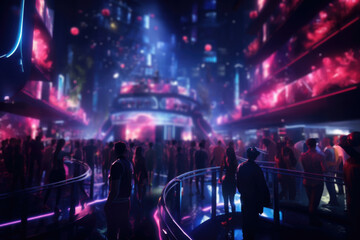 A virtual nightclub in the metaverse, hosting a digital dance party. Generative Ai.