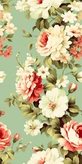 Gordijnen classic wallpaper vintage flower pattern on green background © W&S Stock
