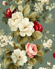 Gardinen classic wallpaper vintage flower pattern on green background © W&S Stock