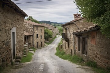 Fototapeta na wymiar A road runs through Lapoblacion village in Navarra, Spain. Generative AI