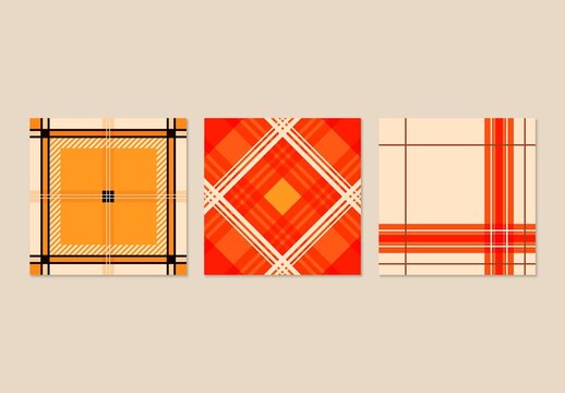 Orange Tartan Plaid Pattern Set
