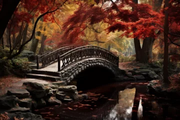 Tuinposter bridge in autumn forest © Nature creative