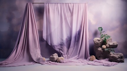 Backdrop where ethereal silk meets the rusticity of weathered marble. Ombre effect with a violet and lilac color palette.