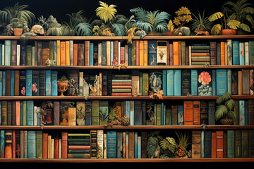 shelves with books - obrazy, fototapety, plakaty