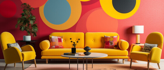 living room with color full wall