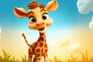 Fototapeta premium Cute baby giraffe. Nature jungle. Generate Ai