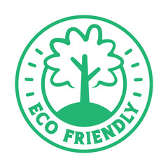 Eco friendly badge. Environmentally sustainable sticker with tree icon. Eco friendly emblem sticker.